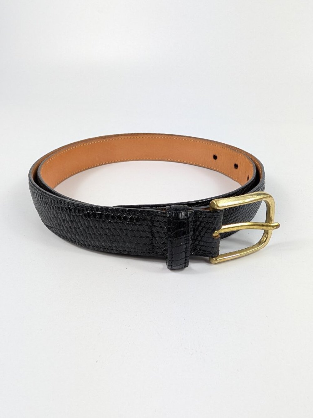 Brighton Black Genuine Lizard Full Grain Saddle Cowhide Dress Belt Size 34 USA